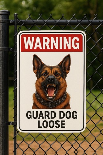 Warning guard dog loose sign - loose,