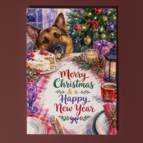 German shepherd christmas card - german,