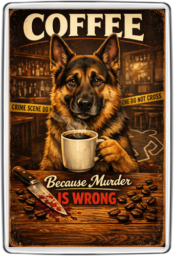 German shepherd coffee crime - german,